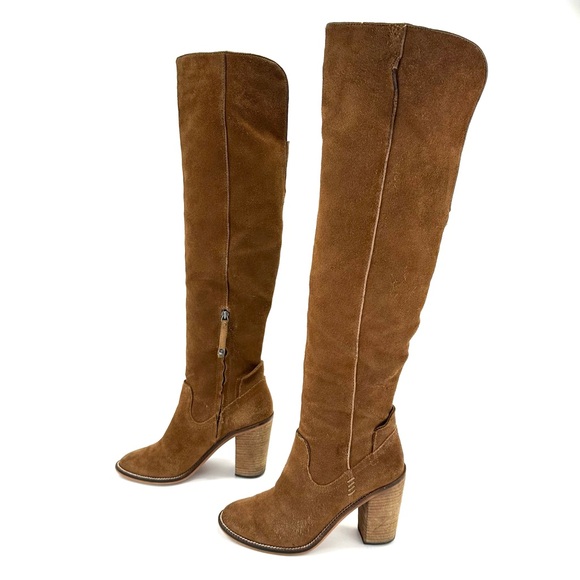 DOLCE VITA OHANNA BROWN GENUINE SUEDE BLOCK HEEL OVER-THE-KNEE/THIGH HIGH BOOTS - Picture 2 of 13